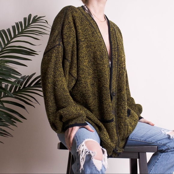 ❌SOLD❌Vintage 80s green knit oversized cardigan - Picture 3 of 8